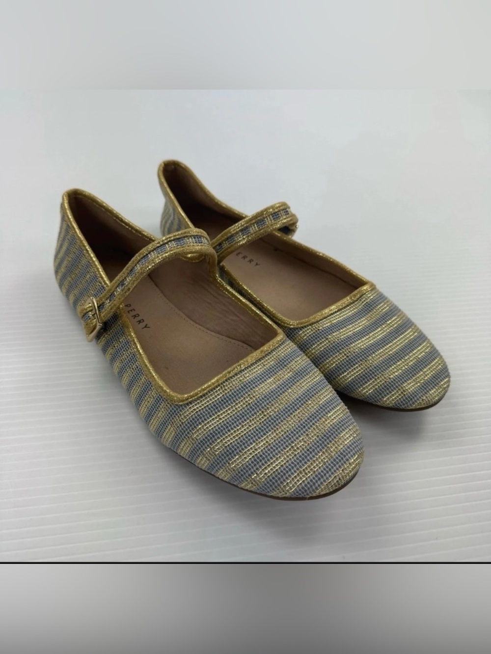Katy Perry The Summer Ballet Navy and Gold Striped Flats | Women’s Size 11